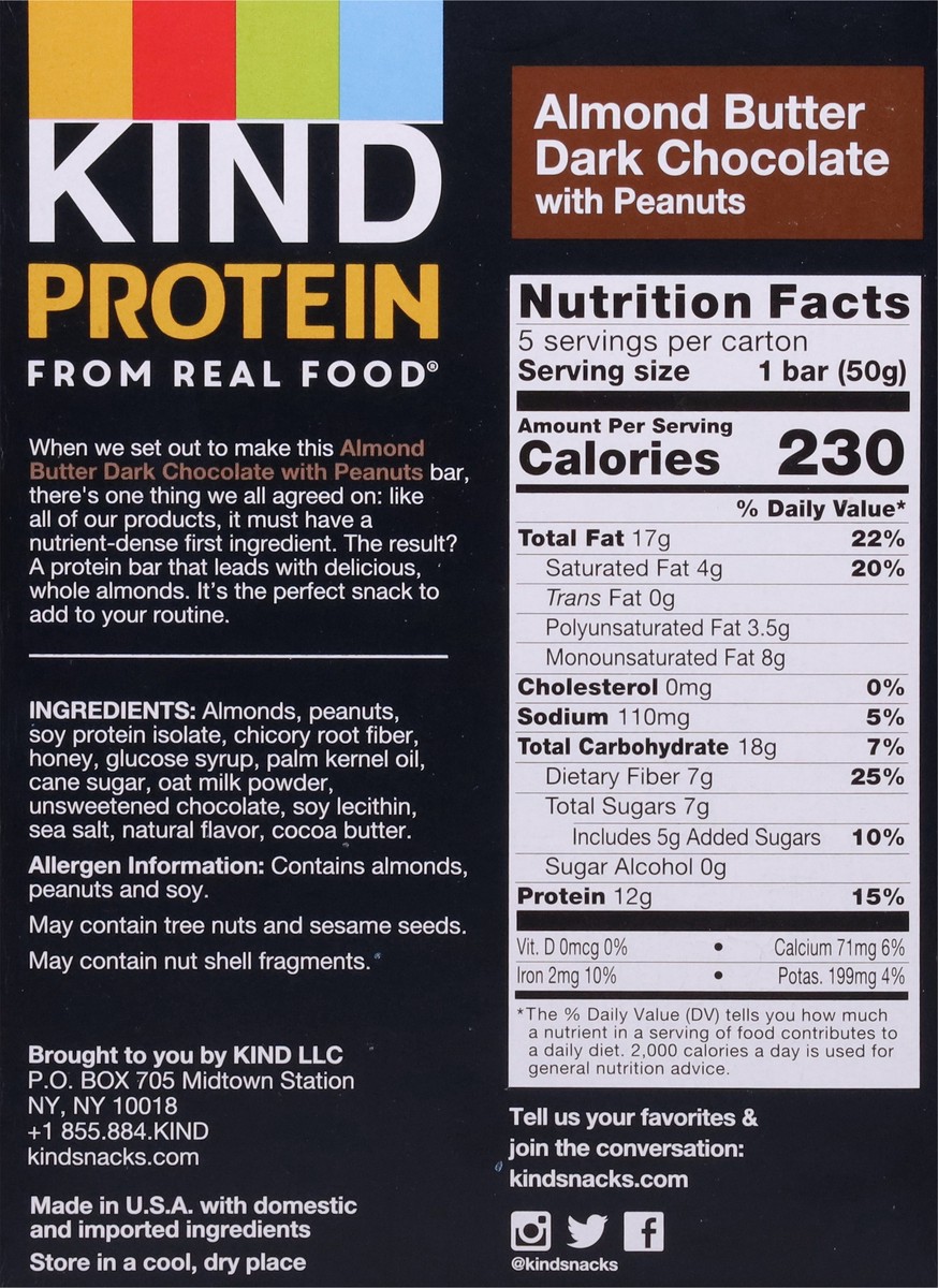 slide 4 of 9, KIND Almond Butter Dark Chocolate Protein Nut Bars, 5 ct