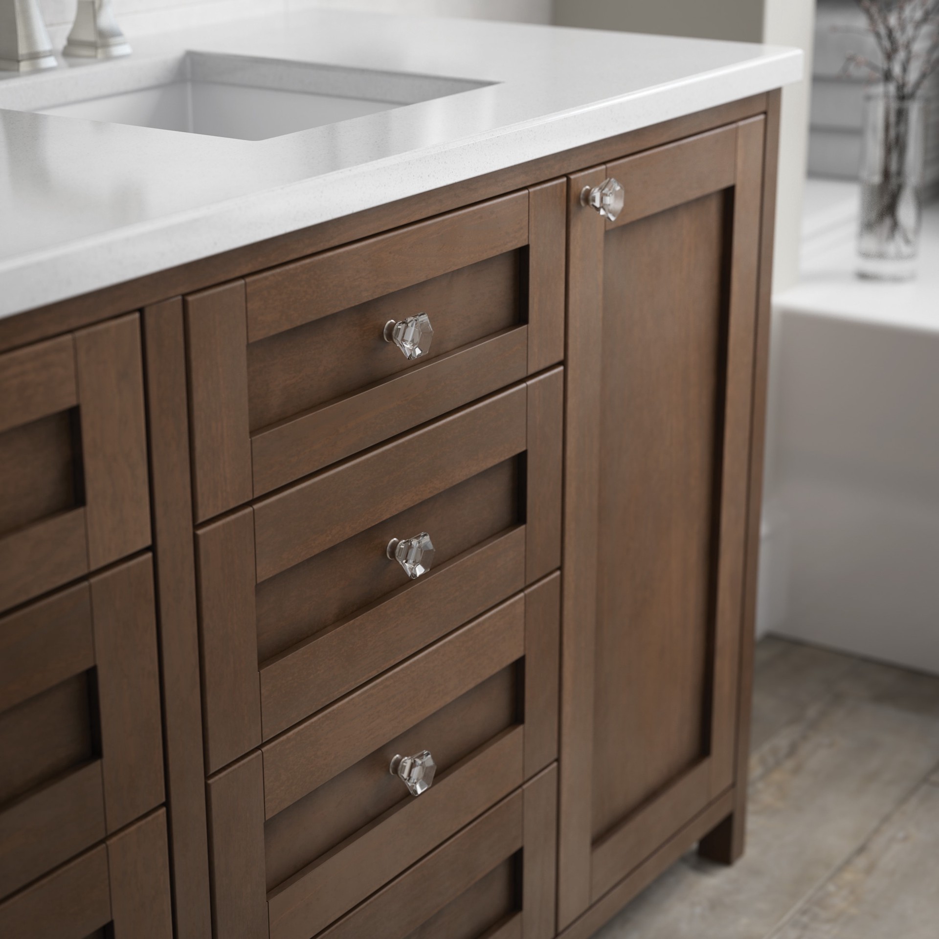 slide 2 of 6, allen + roth Faceted 1-3/8-in Satin Nickel and Clear Hexagonal Traditional Cabinet Knob, 1 ct