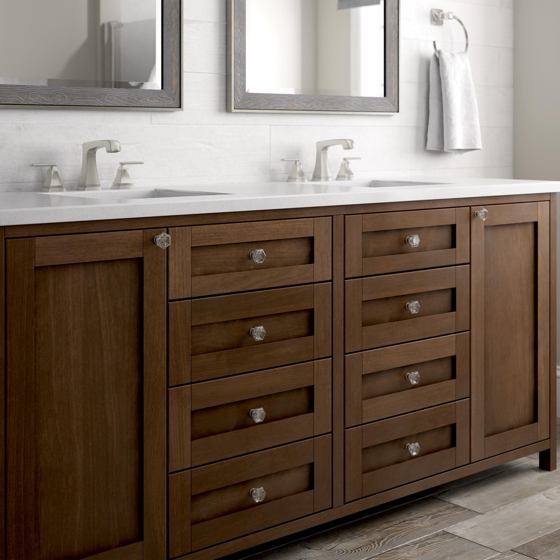 slide 5 of 6, allen + roth Faceted 1-3/8-in Satin Nickel and Clear Hexagonal Traditional Cabinet Knob, 1 ct