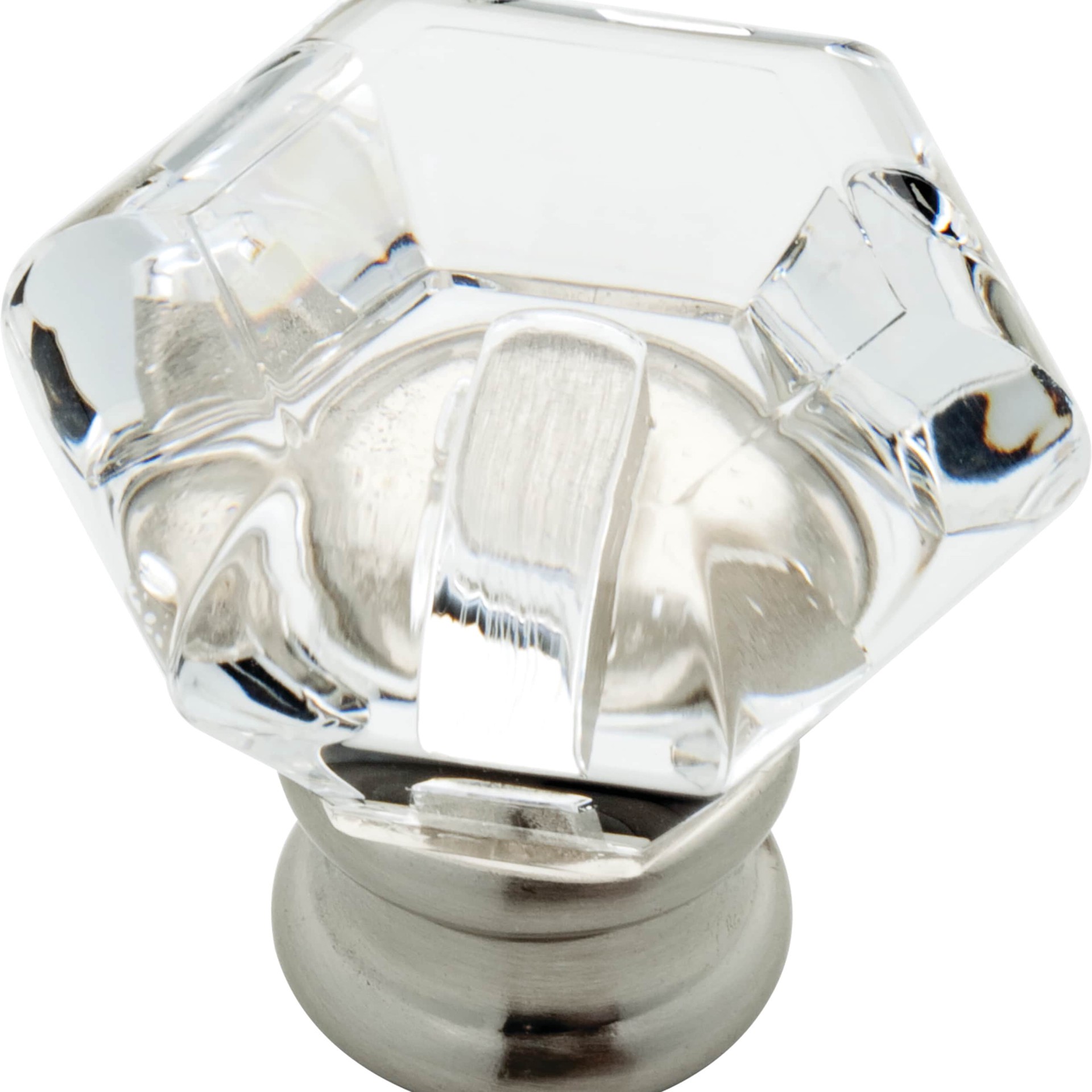 slide 1 of 6, allen + roth Faceted 1-3/8-in Satin Nickel and Clear Hexagonal Traditional Cabinet Knob, 1 ct
