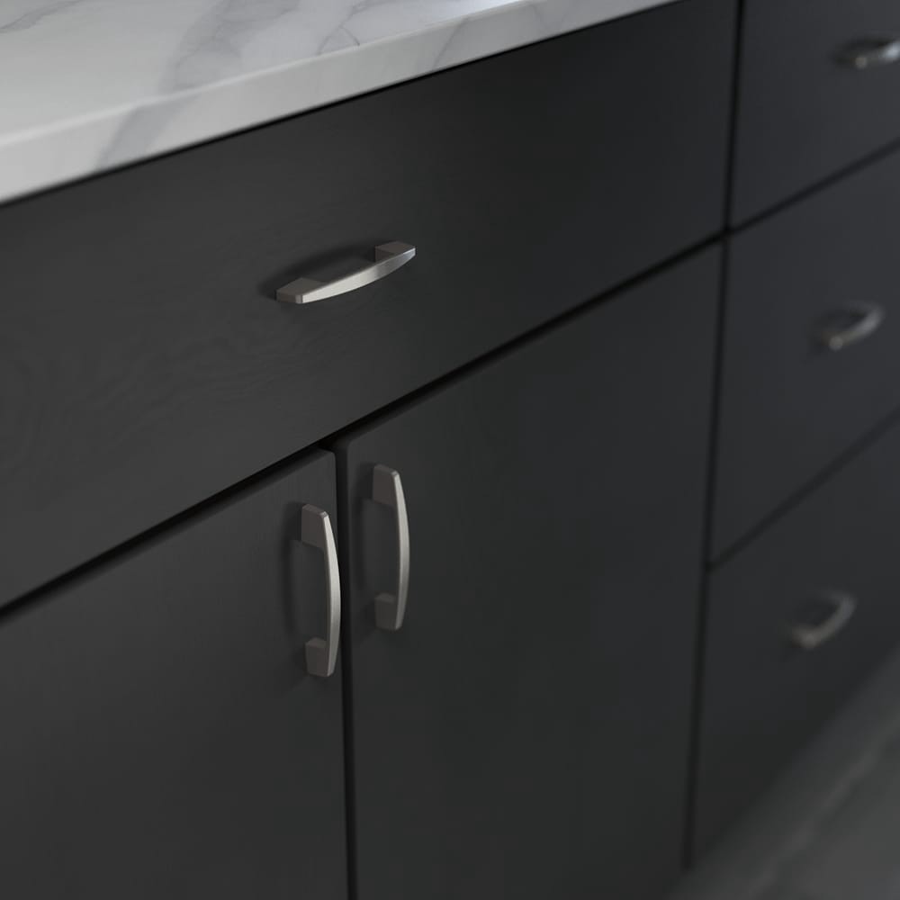 slide 2 of 6, allen + roth Milton 2-3/4-in or 3-in , 64mm or 76mm Center to Center Satin Nickel Dual Mount Arch Handle Drawer Pull, 1 ct