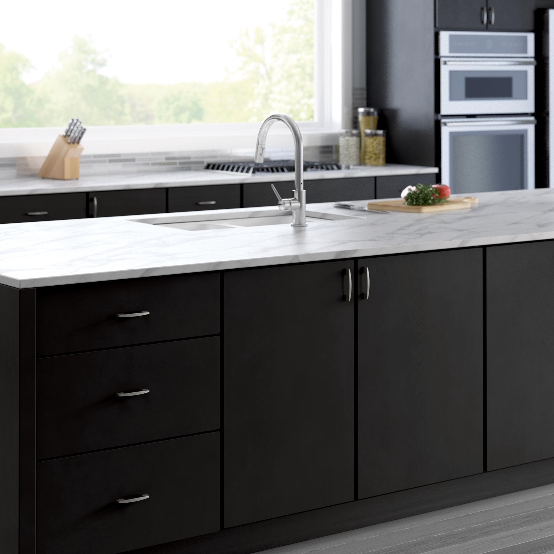 slide 6 of 6, allen + roth Milton 2-3/4-in or 3-in , 64mm or 76mm Center to Center Satin Nickel Dual Mount Arch Handle Drawer Pull, 1 ct