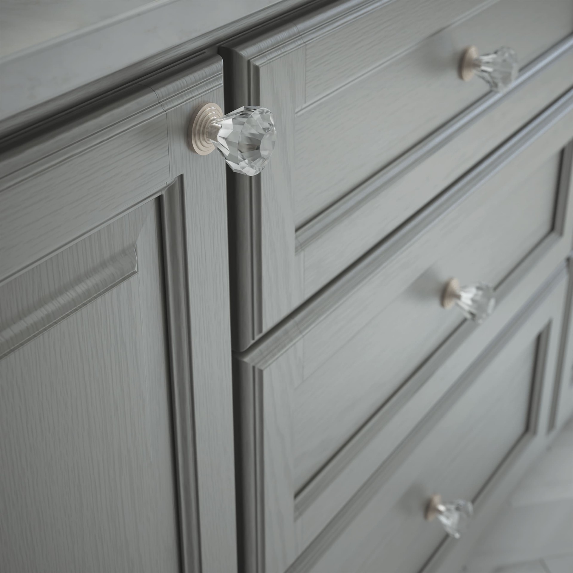 slide 2 of 6, allen + roth Faceted 1-7/16-in Satin Nickel and Clear Geometric Traditional Cabinet Knob, 1 ct