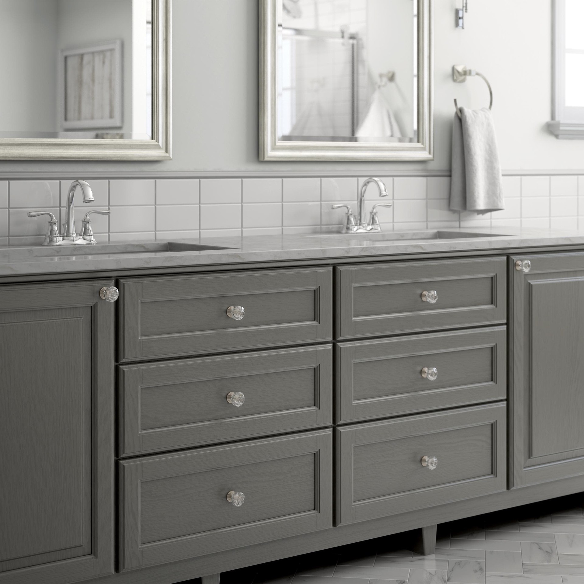 slide 5 of 6, allen + roth Faceted 1-7/16-in Satin Nickel and Clear Geometric Traditional Cabinet Knob, 1 ct