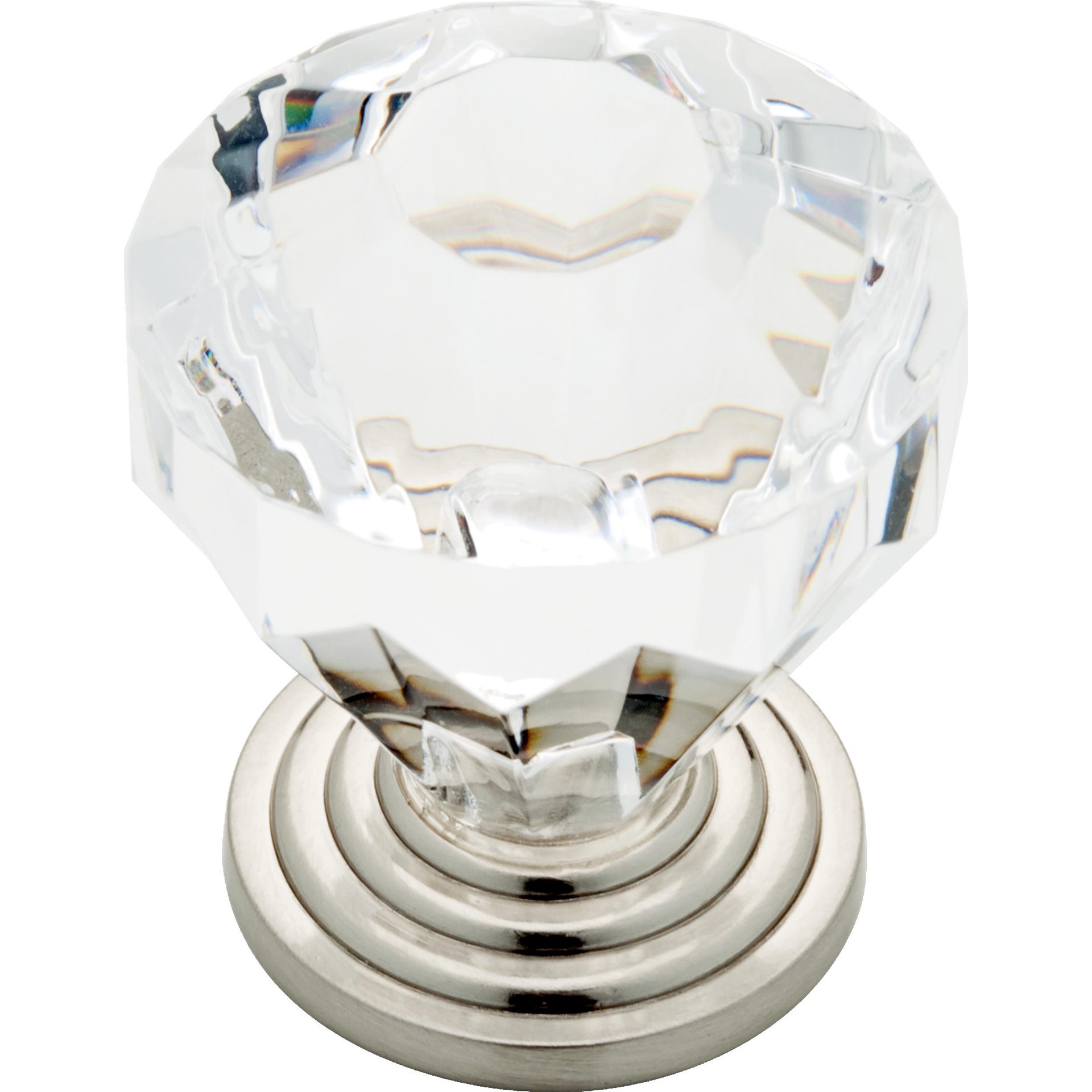 slide 1 of 6, allen + roth Faceted 1-7/16-in Satin Nickel and Clear Geometric Traditional Cabinet Knob, 1 ct