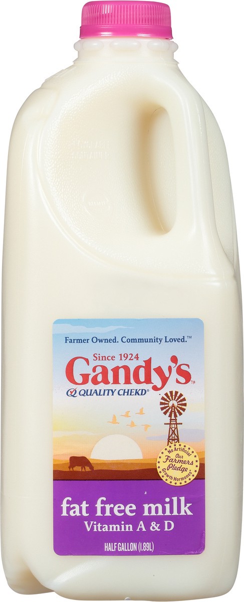 slide 13 of 14, Gandy's Fat Free Milk 0.5 gal, 1/2 gal