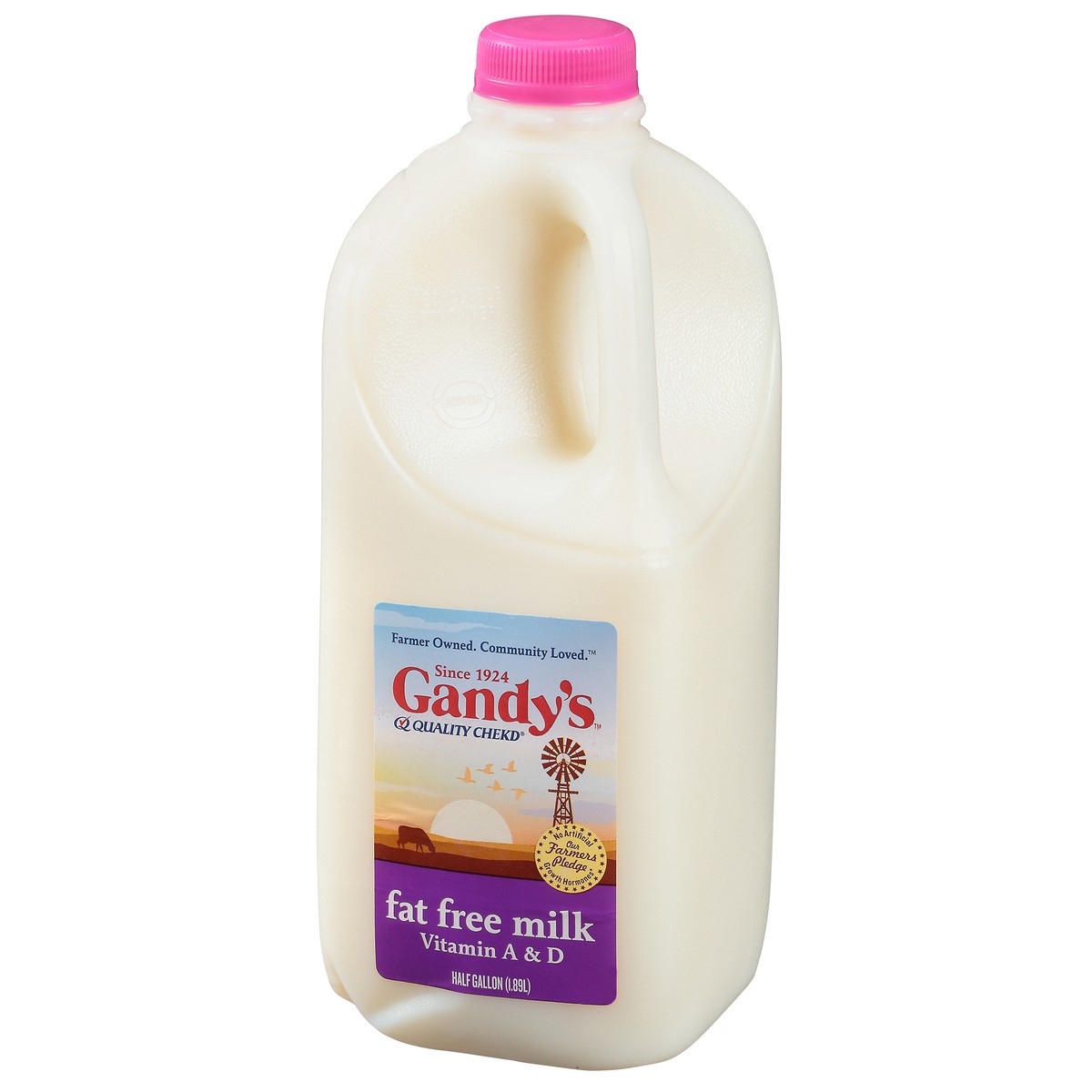 slide 7 of 14, Gandy's Fat Free Milk 0.5 gal, 1/2 gal