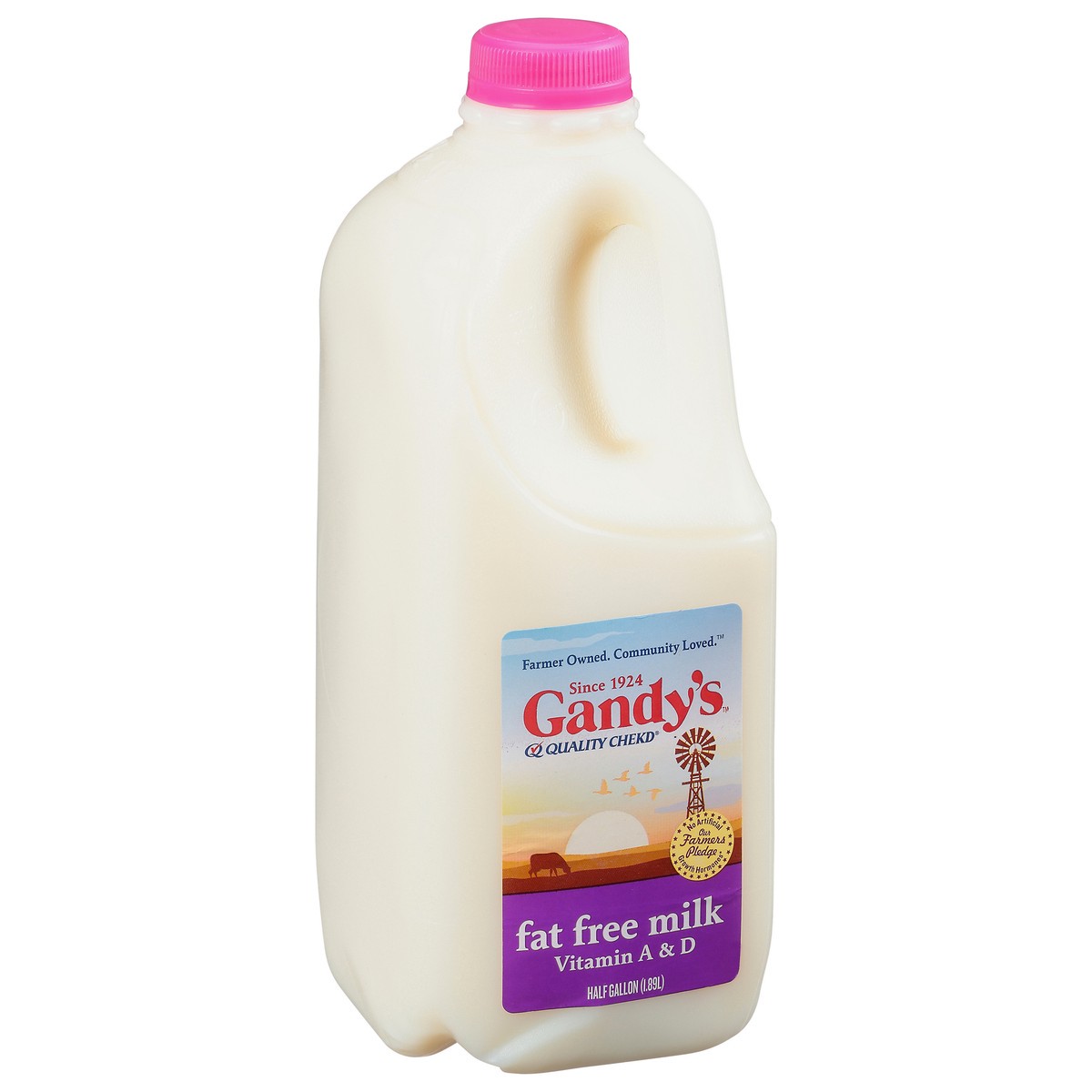 slide 2 of 14, Gandy's Fat Free Milk 0.5 gal, 1/2 gal