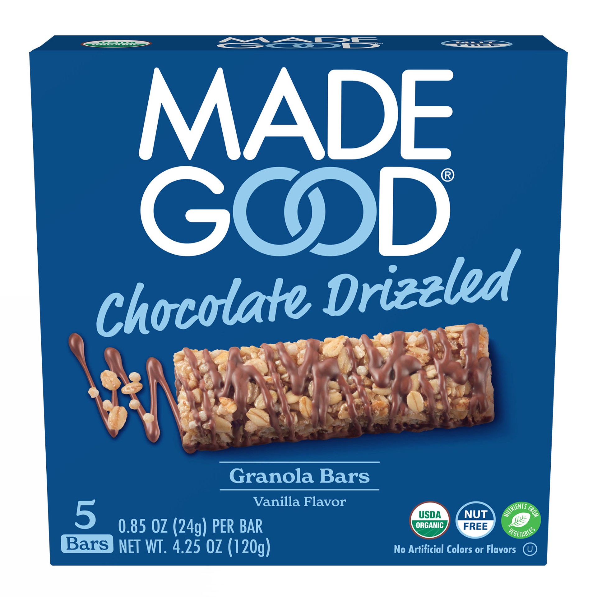 slide 1 of 10, MadeGood Vanilla Chocolate Drizzled Granola Bars 5pk, 1 ct