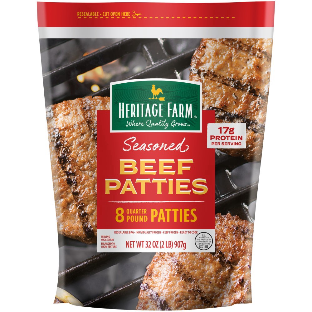 slide 1 of 1, Heritage Farm Seasoned Ground Beef Patties, 8 ct; 2 lb