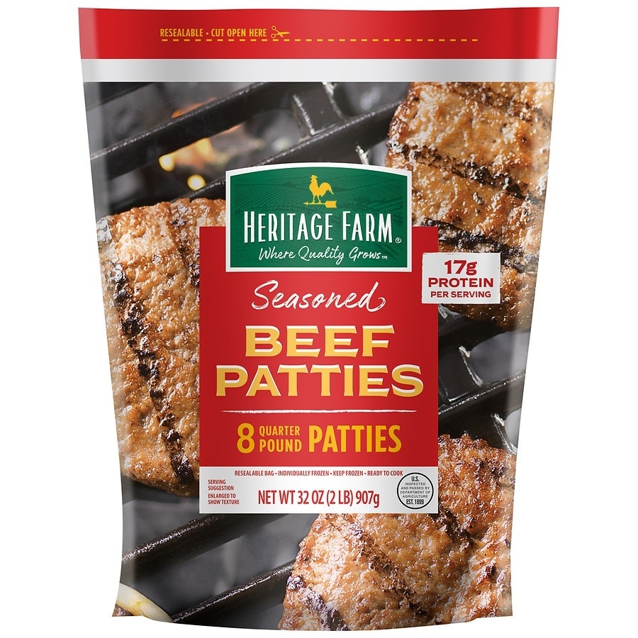 slide 1 of 1, Heritage Farms Seasoned Ground Beef Patties, 8 ct; 2 lb