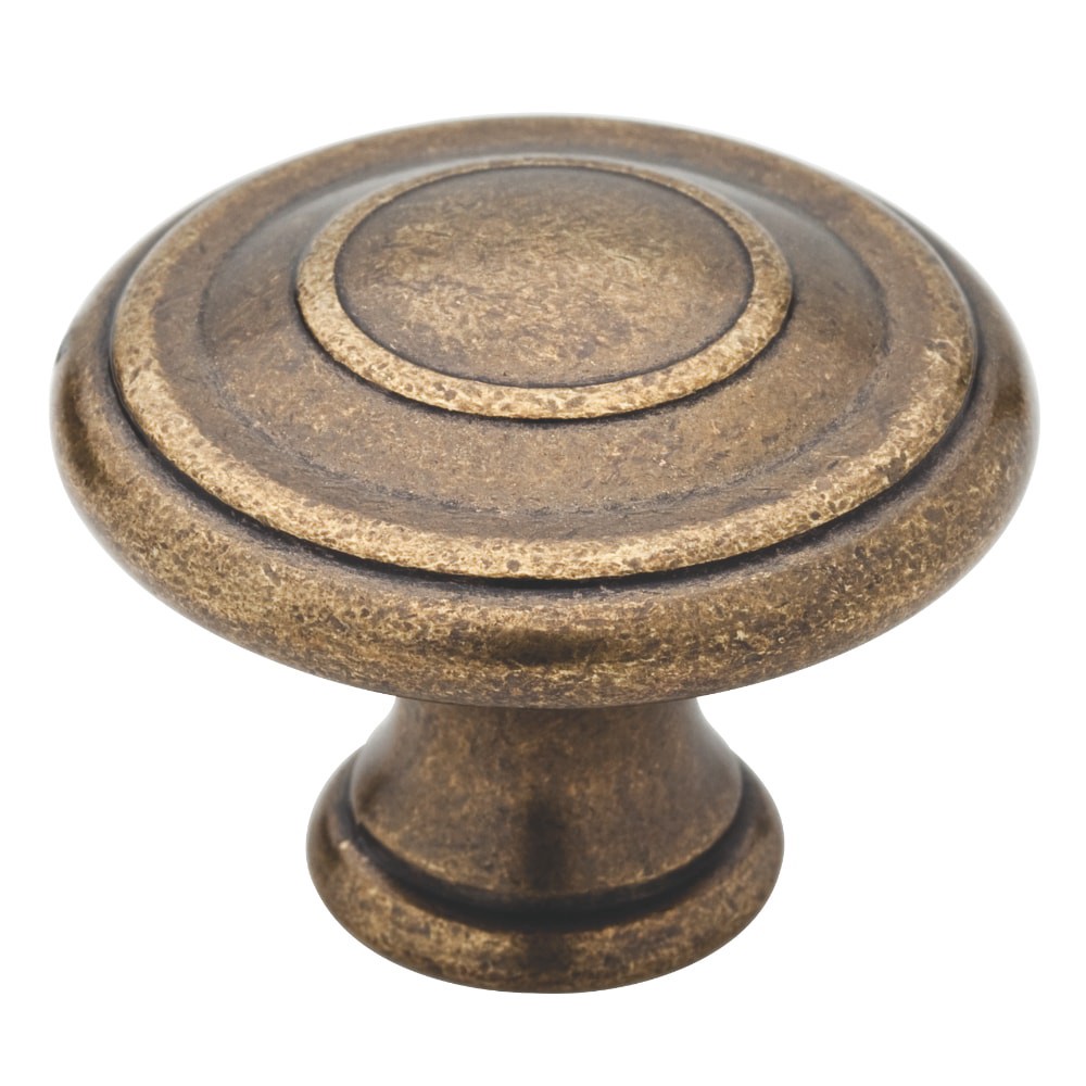 slide 1 of 6, allen + roth Oliver 1-3/8-in Tumbled Antique Brass Round Traditional Cabinet Knob, 1 ct