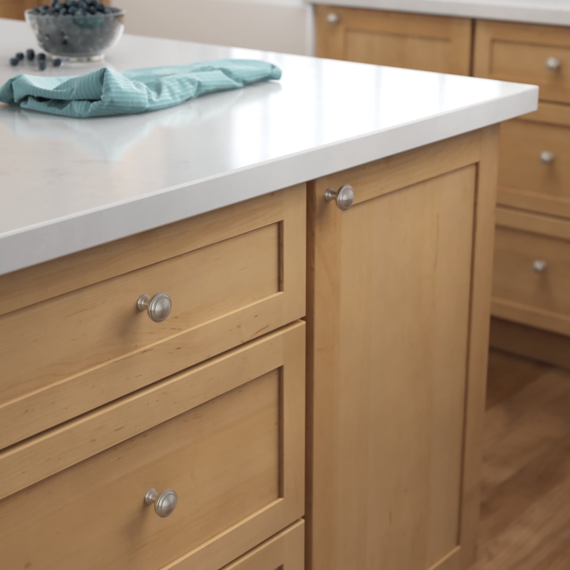 slide 2 of 6, allen + roth Rosalind 1-1/4-in Satin Nickel Round Traditional Cabinet Knob, 1 ct