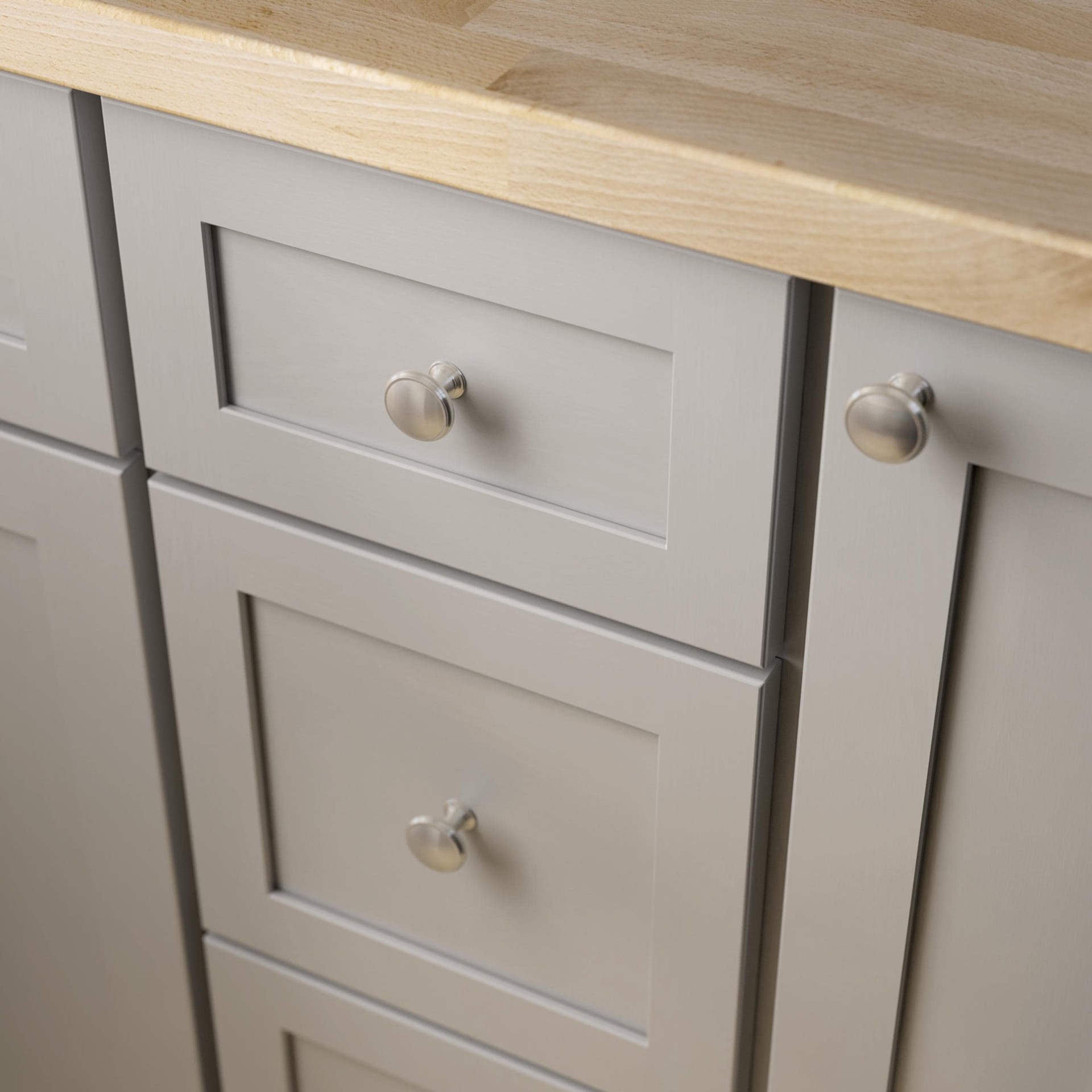 slide 2 of 6, allen + roth Barnabas 1-3/16-in Satin Nickel Round Traditional Cabinet Knob, 1 ct