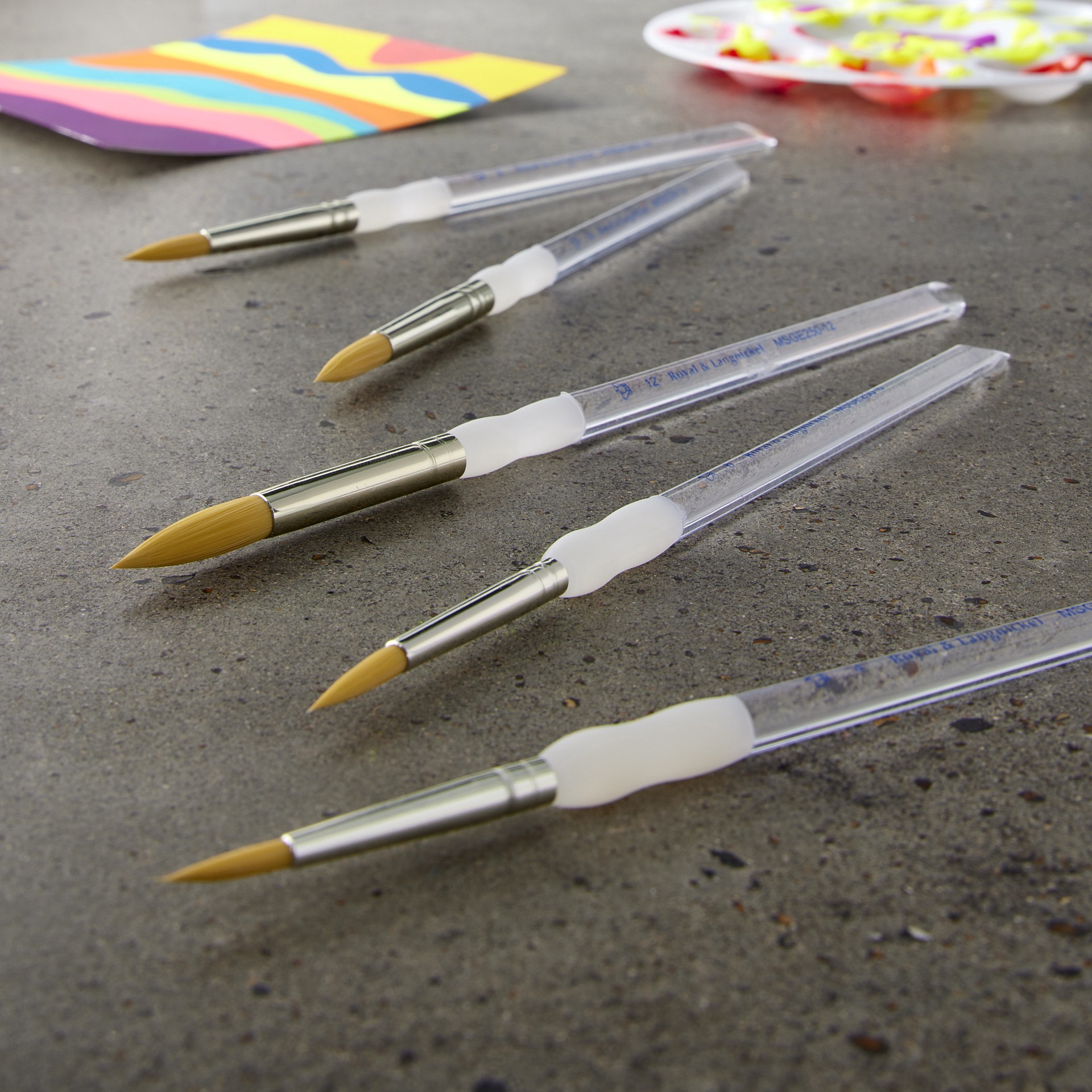 slide 2 of 3, Royal & Langnickel Soft-Grip Gold Taklon Round 5 Piece Brush Set, 5 ct