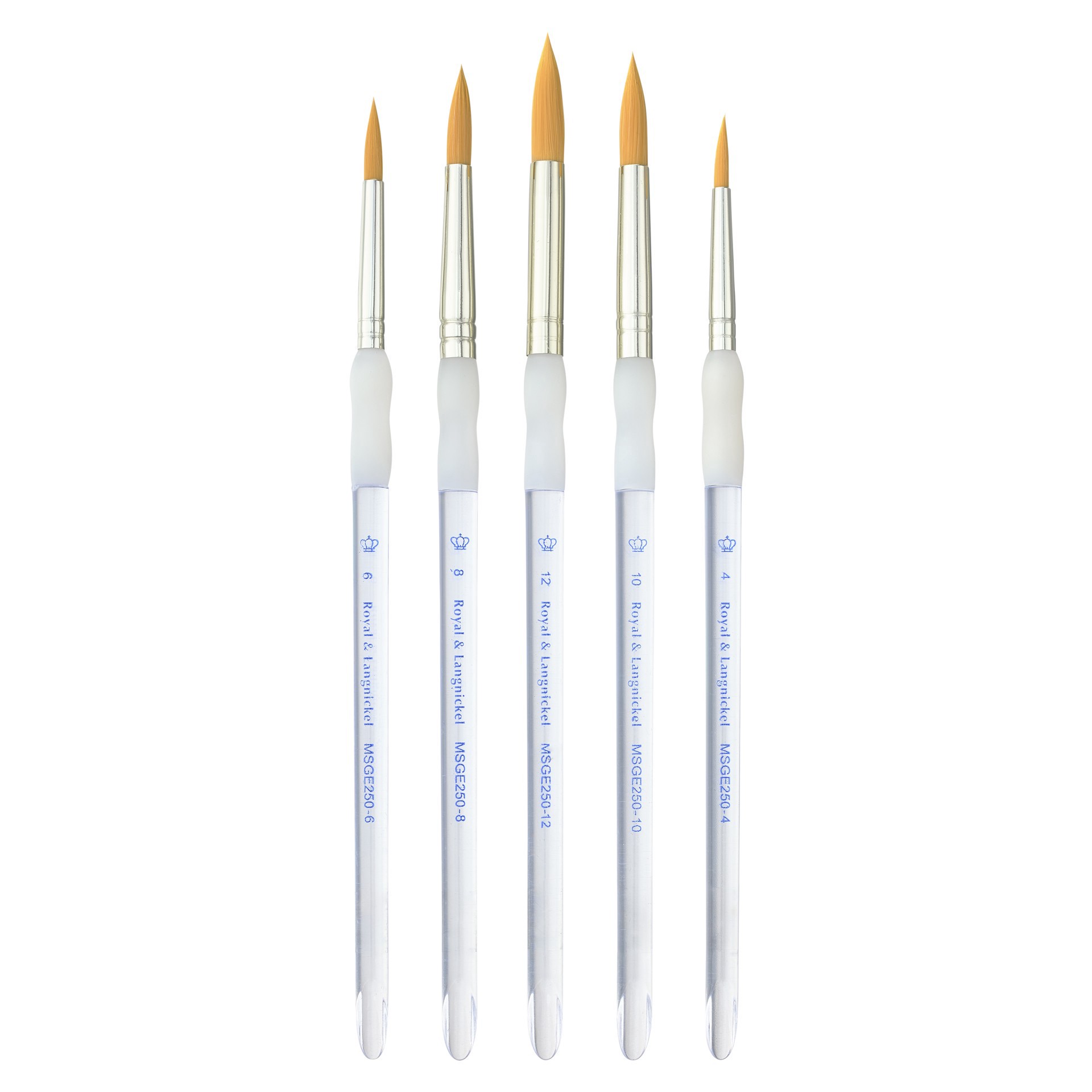 slide 3 of 3, Royal & Langnickel Soft-Grip Gold Taklon Round 5 Piece Brush Set, 5 ct