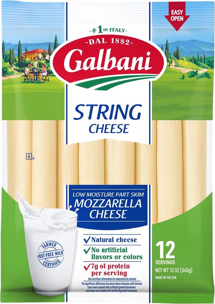 slide 1 of 7, Galbani String Cheese, Part Skim, Mozzarella, Low Moisture, 12 oz