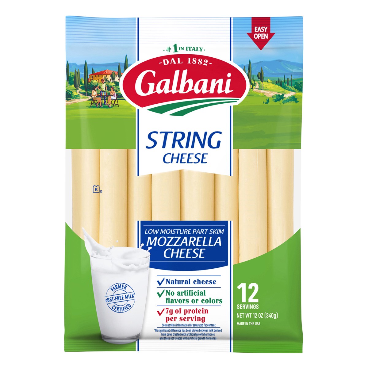 slide 1 of 7, Galbani String Cheese, Part Skim, Mozzarella, Low Moisture, 12 oz