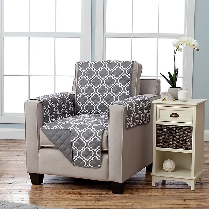 slide 1 of 3, Great Bay Home Adalyn Collection Reversible Chair-Size Furniture Protectors - Lattice Print/Charcoal, 1 ct