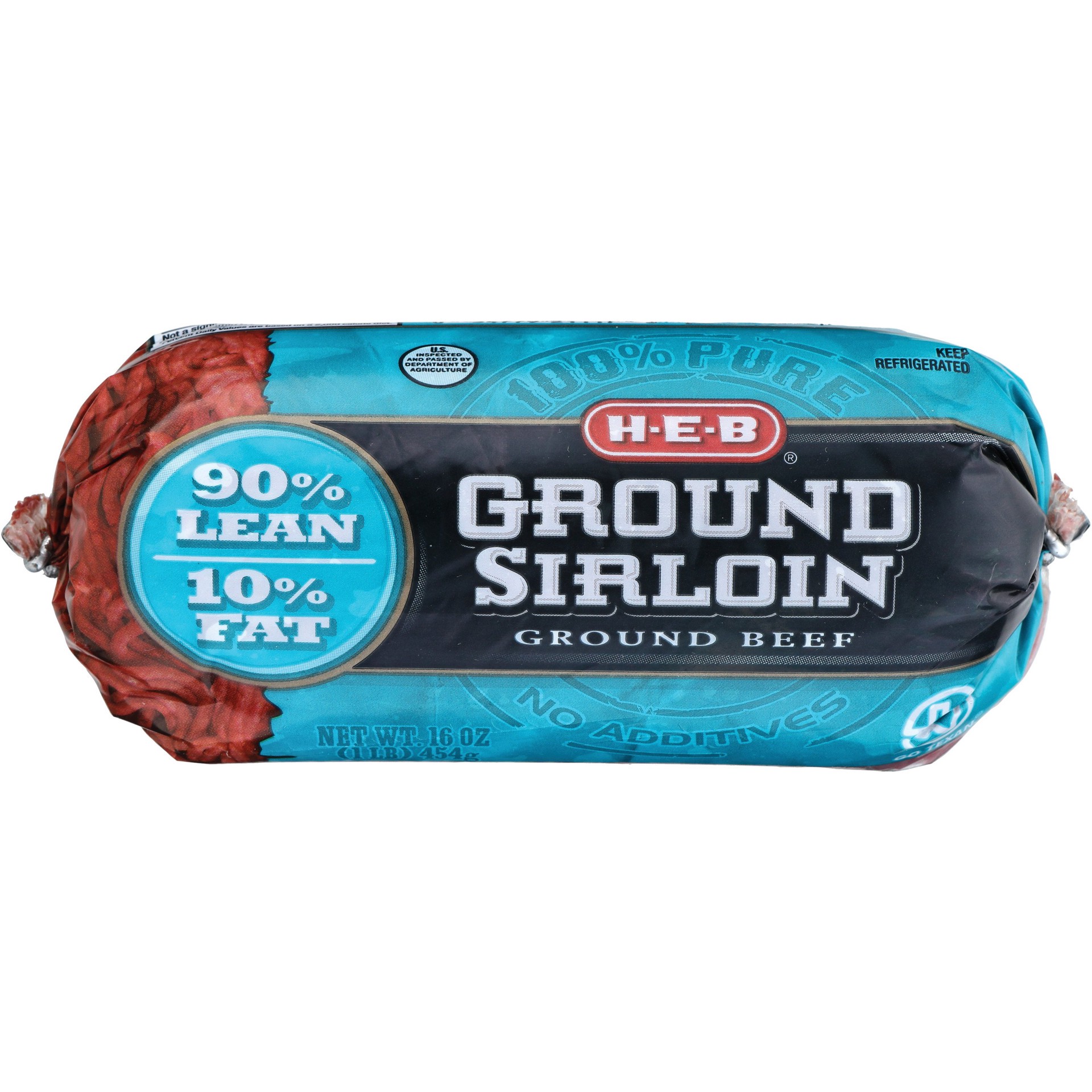 slide 1 of 1, H-E-B 100% Pure Ground Beef Sirloin, 90% Lean, 1 lb