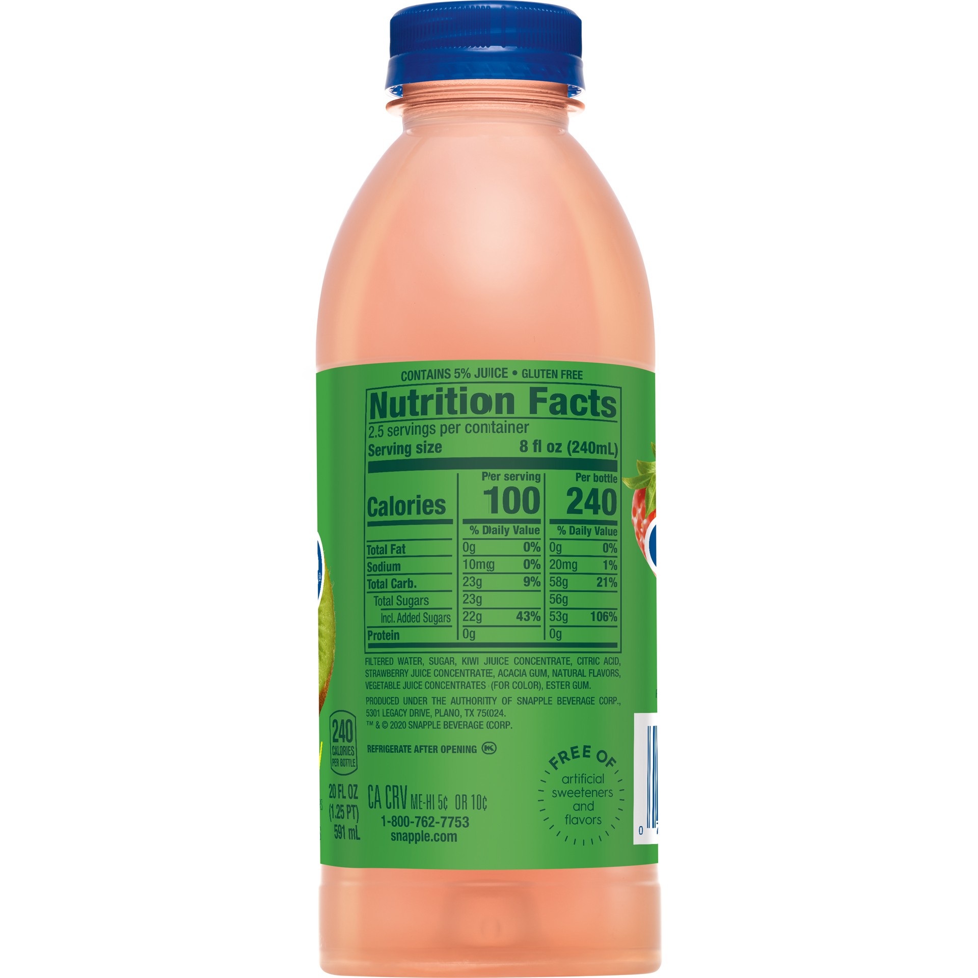 slide 2 of 3, Snapple Kiwi Strawberry Juice Drink, Recycled Plastic Bottle - 20 fl oz, 20 fl oz