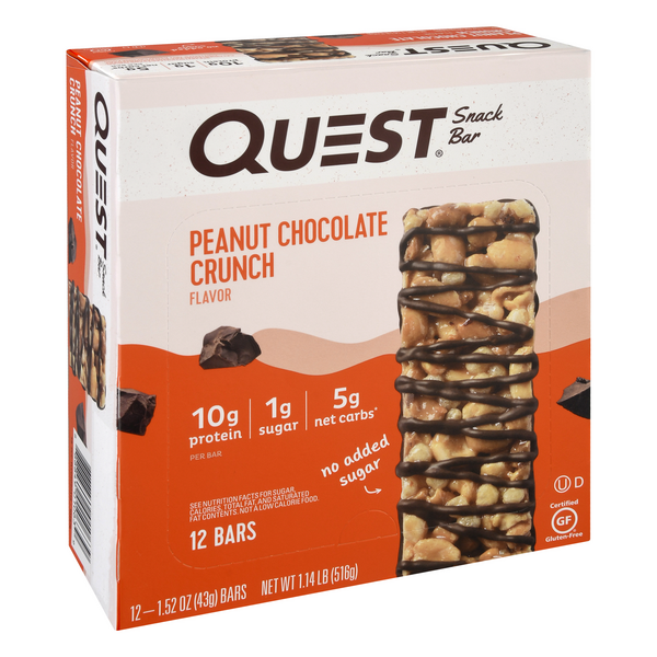 slide 1 of 1, Quest Nutrition Peanut Chocolate Crunch Snack Bar, High Protein, Low Carb, Gluten Free, Keto Friendly, Single, 1 ct