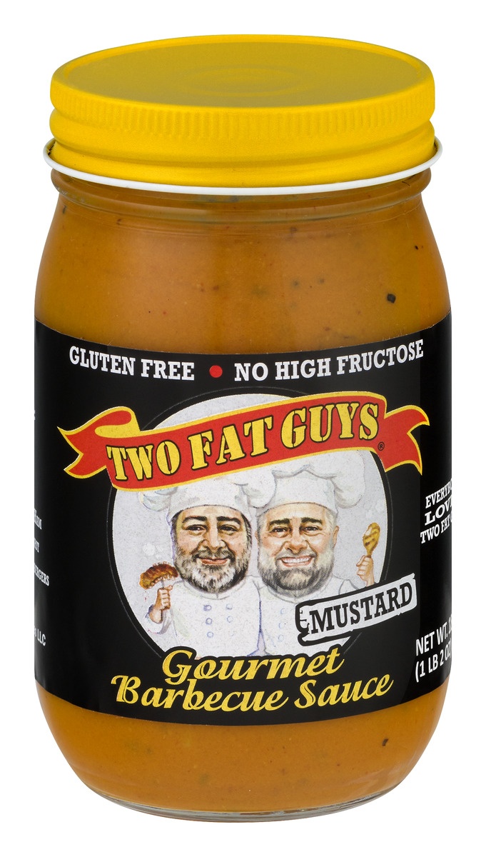 slide 1 of 1, Two Fat Guys Mustard Gourmet Barbecue Sauce, 18 oz