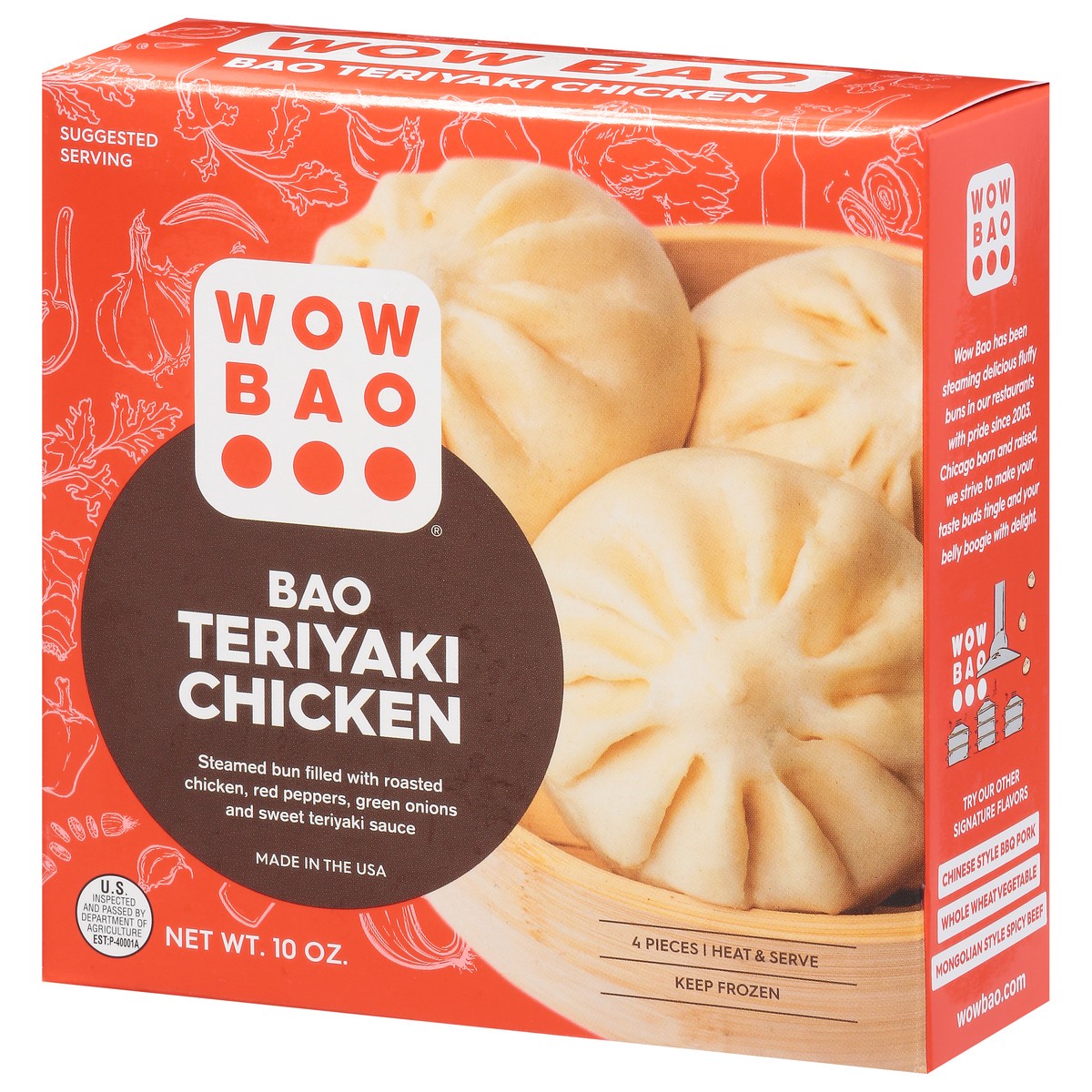 slide 5 of 13, Wow Bao Steamed bun filled with roasted chicken, bell peppers, green onion and sweet teriyaki sauce, 10 oz