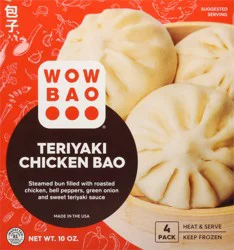 Wow Bao Steamed bun filled with roasted chicken, bell peppers, green onion and sweet teriyaki sauce