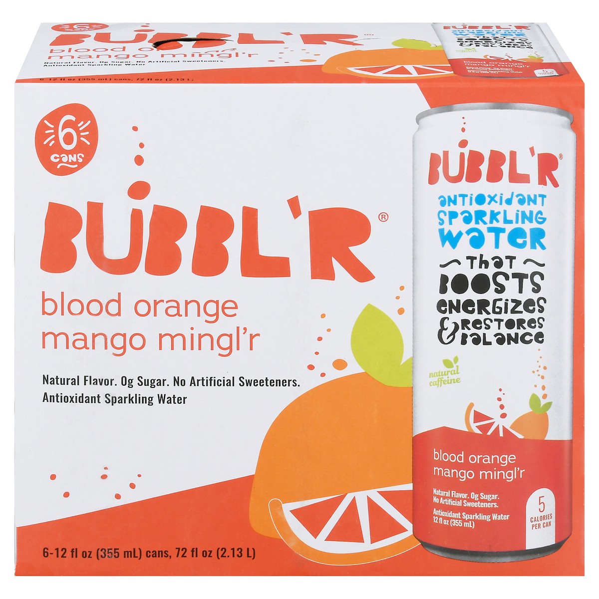 slide 1 of 9, BUBBL'R Blood Orange Mango - 6 ct; 12 oz, 6 ct; 12 oz