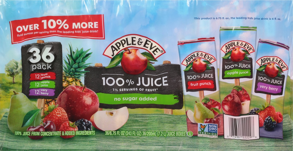 slide 10 of 10, Apple & Eve 100% Juice Value Pack Variety Pack 36 - 6.75 fl oz Juice Boxes, 36 ct