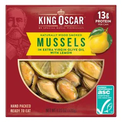 King Oscar Smoked Mussels Lemon In Olive Oil, 4.23 Oz