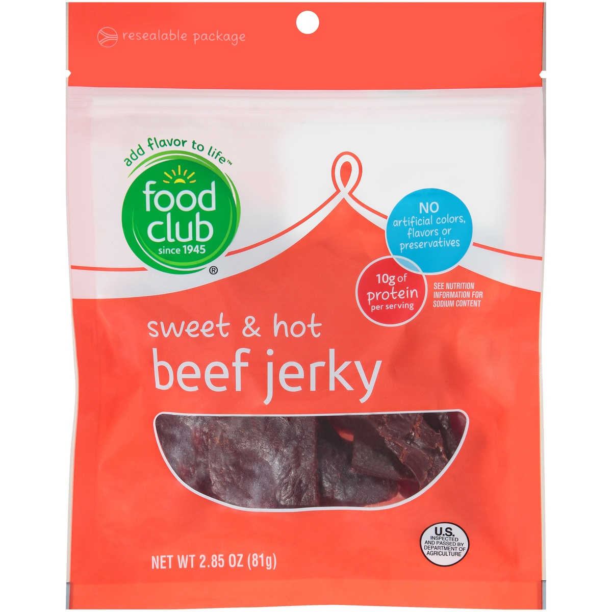 slide 1 of 1, Food Club Sweet & Hot Beef Jerky, 2.85 oz