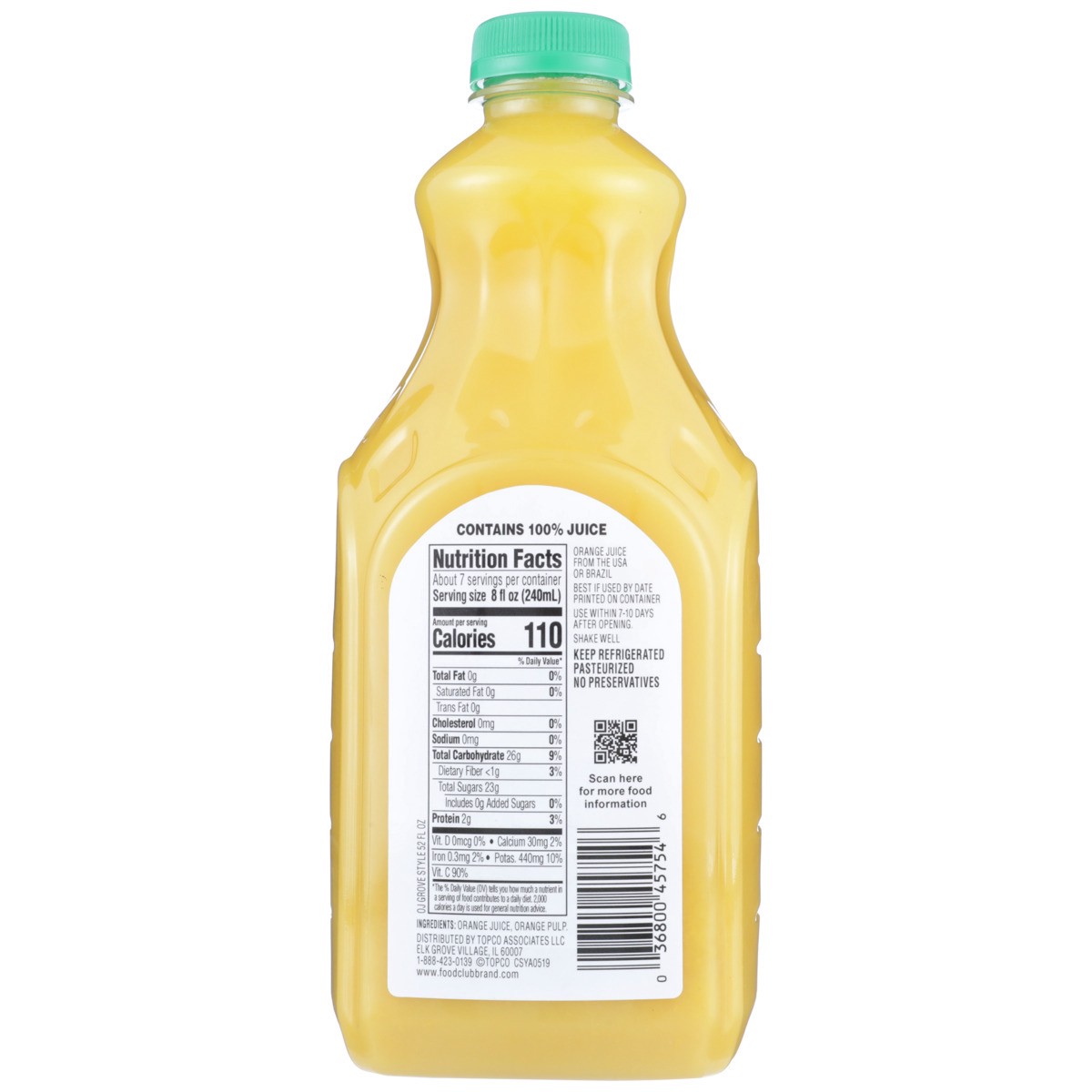 slide 4 of 9, Food Club 100% Premium Grove Style Orange Juice - 52 fl oz, 52 fl oz