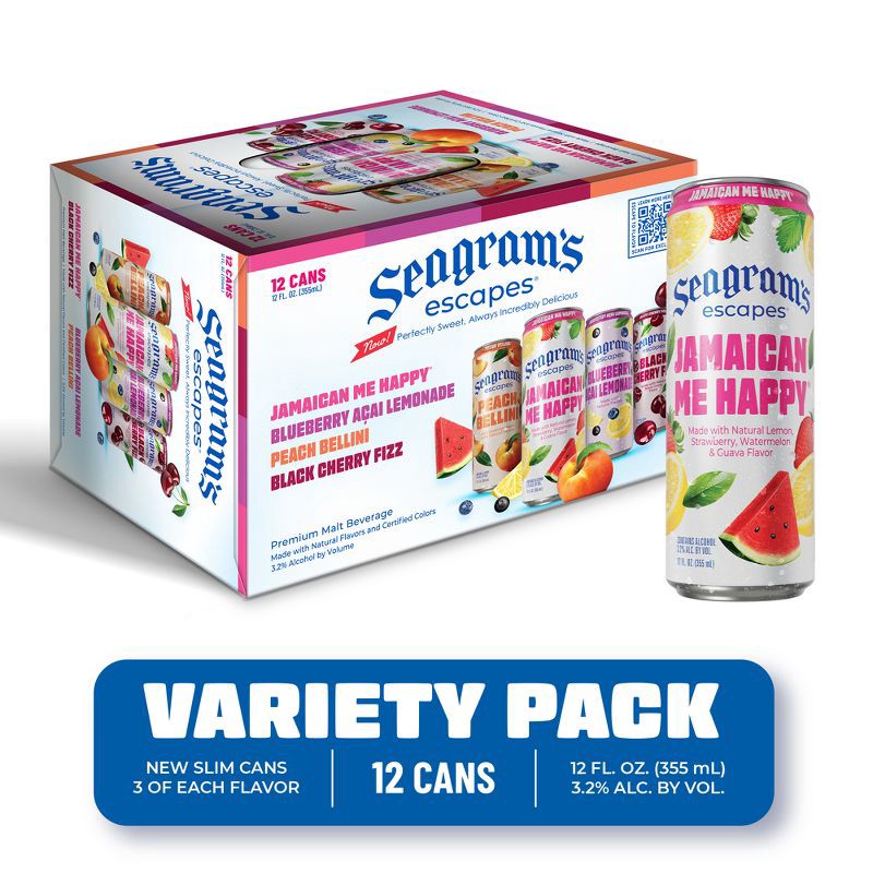 slide 3 of 8, Seagram's Escapes Malt Beverage Variety Pack - 12pk/12 fl oz Cans, 12 ct, 11.2 fl oz
