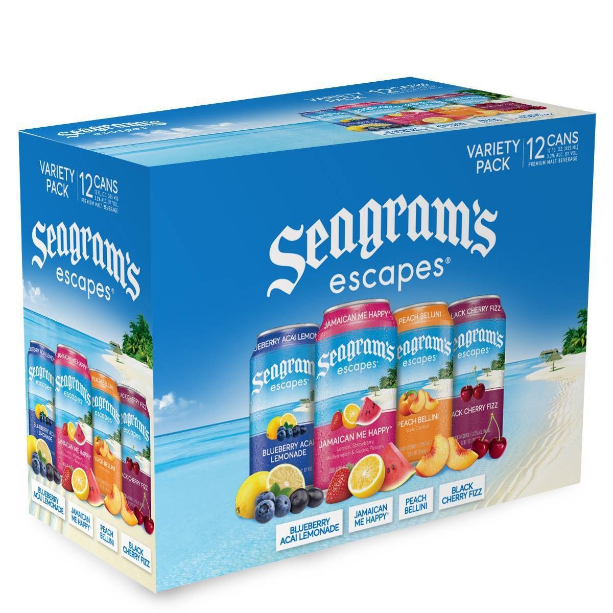 slide 1 of 3, Seagram's Escapes Malt Beverage Variety Pack - 12pk/11.2 fl oz Cans, 12 ct, 11.2 fl oz