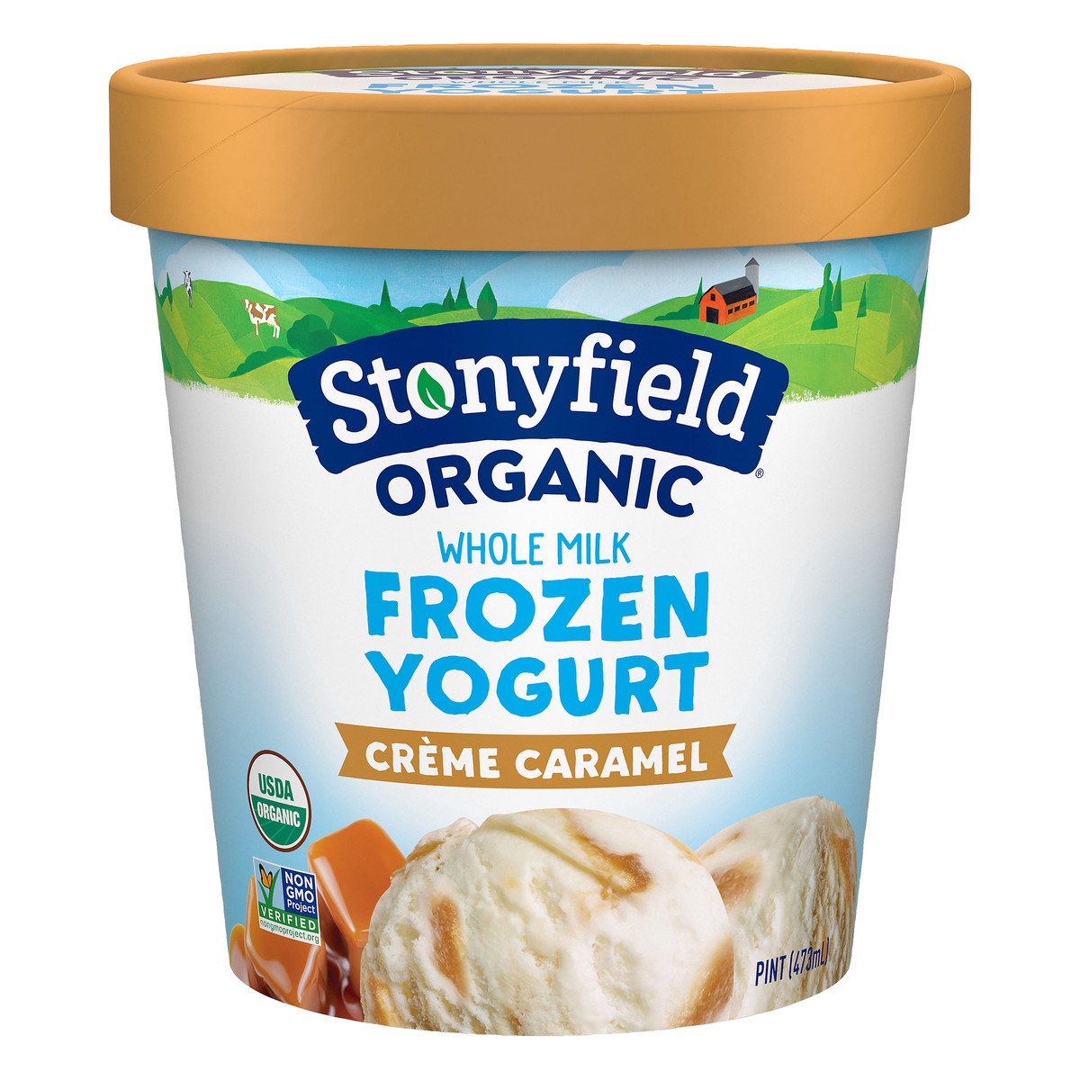 slide 1 of 8, Stonyfield Organic Whole Milk Crme Caramel Frozen Yogurt Cup, 1 pint