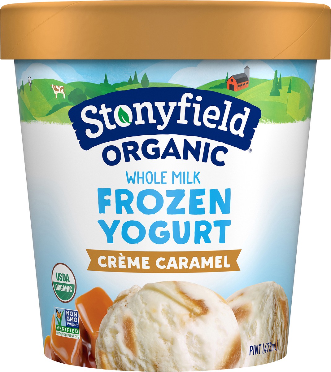 slide 8 of 8, Stonyfield Organic Whole Milk Crme Caramel Frozen Yogurt Cup, 1 pint