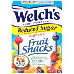 Welch's Reduced Sugar Mixed Fruit Fruit Snacks 0.8oz Pouches - 8Ct Box