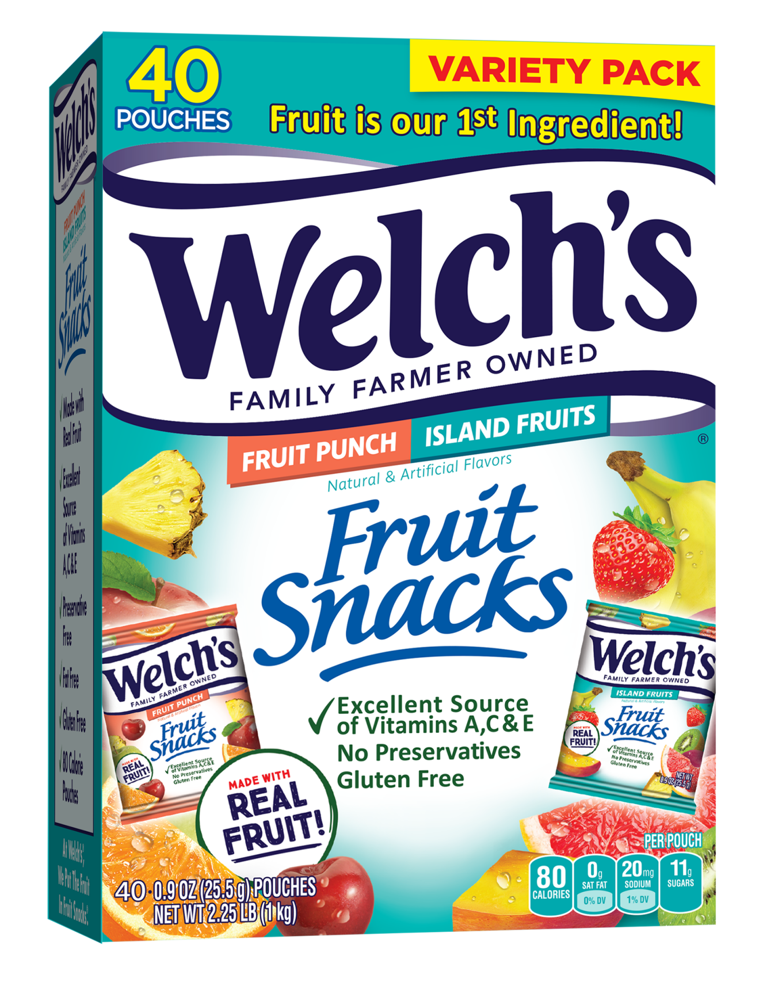 slide 1 of 1, Welch's Fruit Snacks, Fruit Punch & Island Fruits, 40 ct