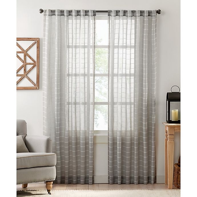 slide 1 of 3, Colordrift Inez Stripe Rod Pocket/Back Tab Sheer Window Curtain Panel - Grey, 84 in