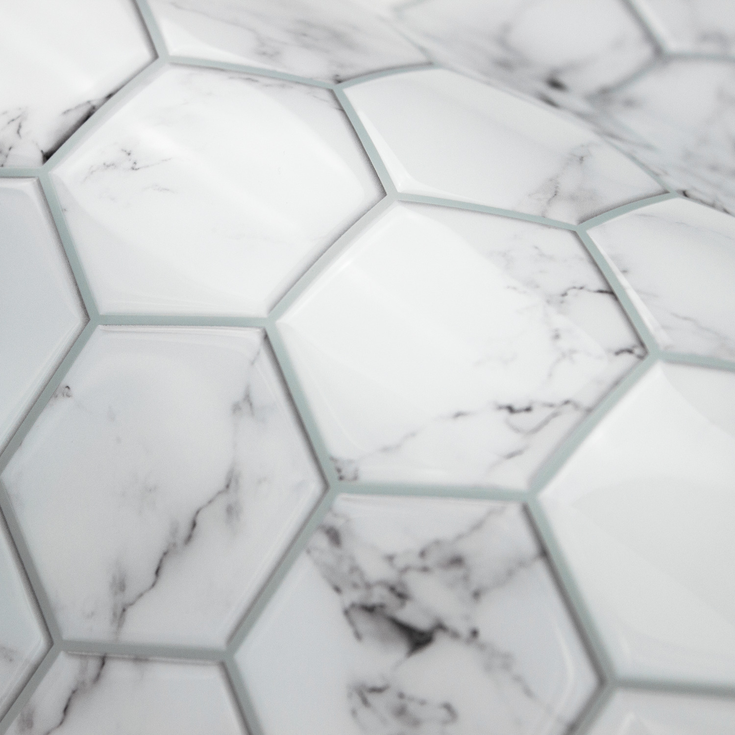 slide 4 of 4, RoomMates Peel and Stick Tile Backsplash, Carrara Marble Hexagon, 10.5"x10.5", 1 ct