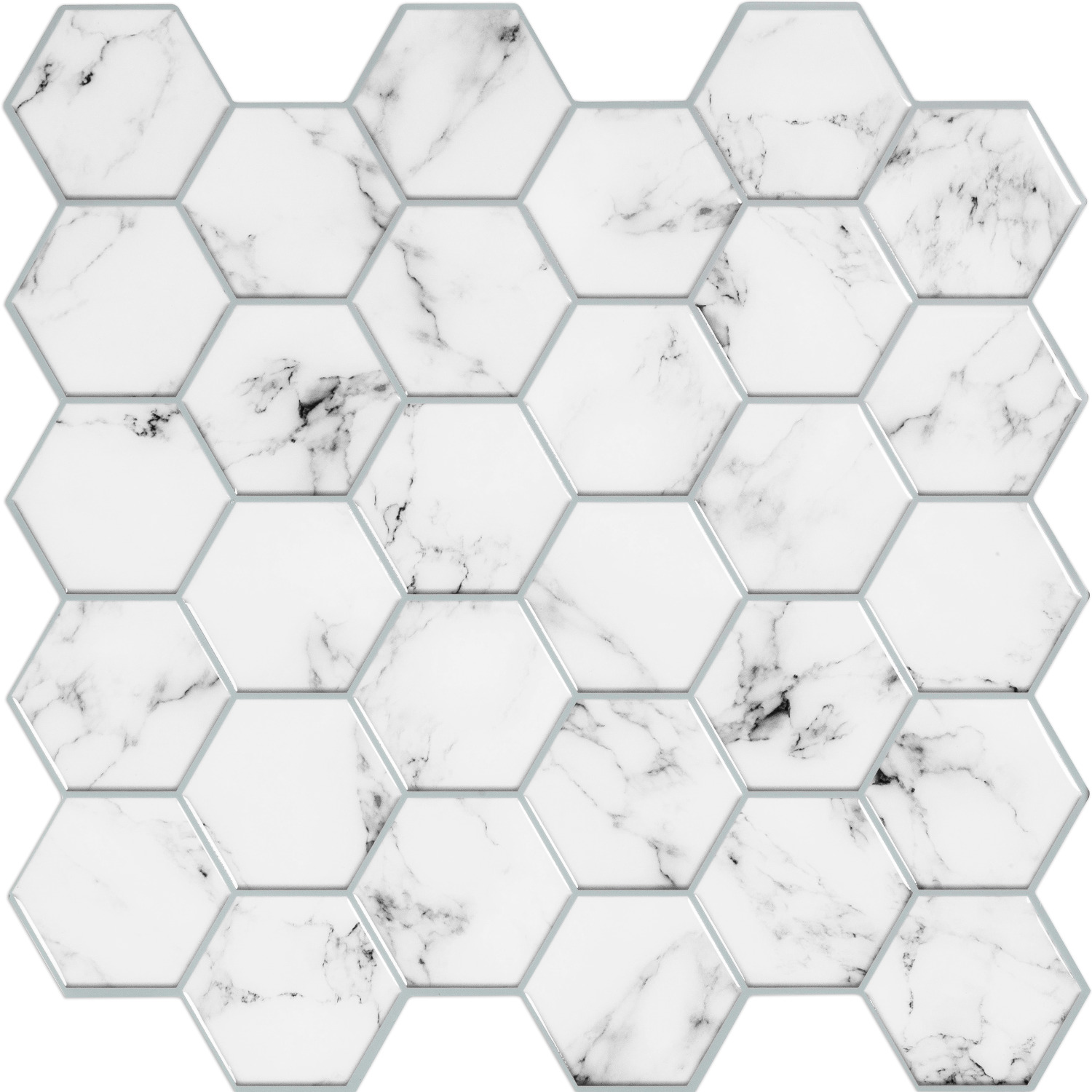 slide 1 of 4, RoomMates Peel and Stick Tile Backsplash, Carrara Marble Hexagon, 10.5"x10.5", 1 ct