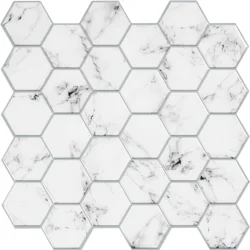 RoomMates Peel and Stick Tile Backsplash, Carrara Marble Hexagon, 10.5"x10.5"