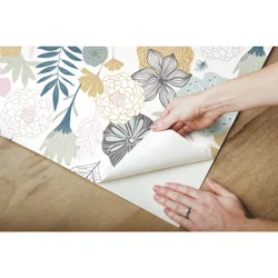 Roommates Decor Pink Perennial Blooms Peel & Stick Wallpaper