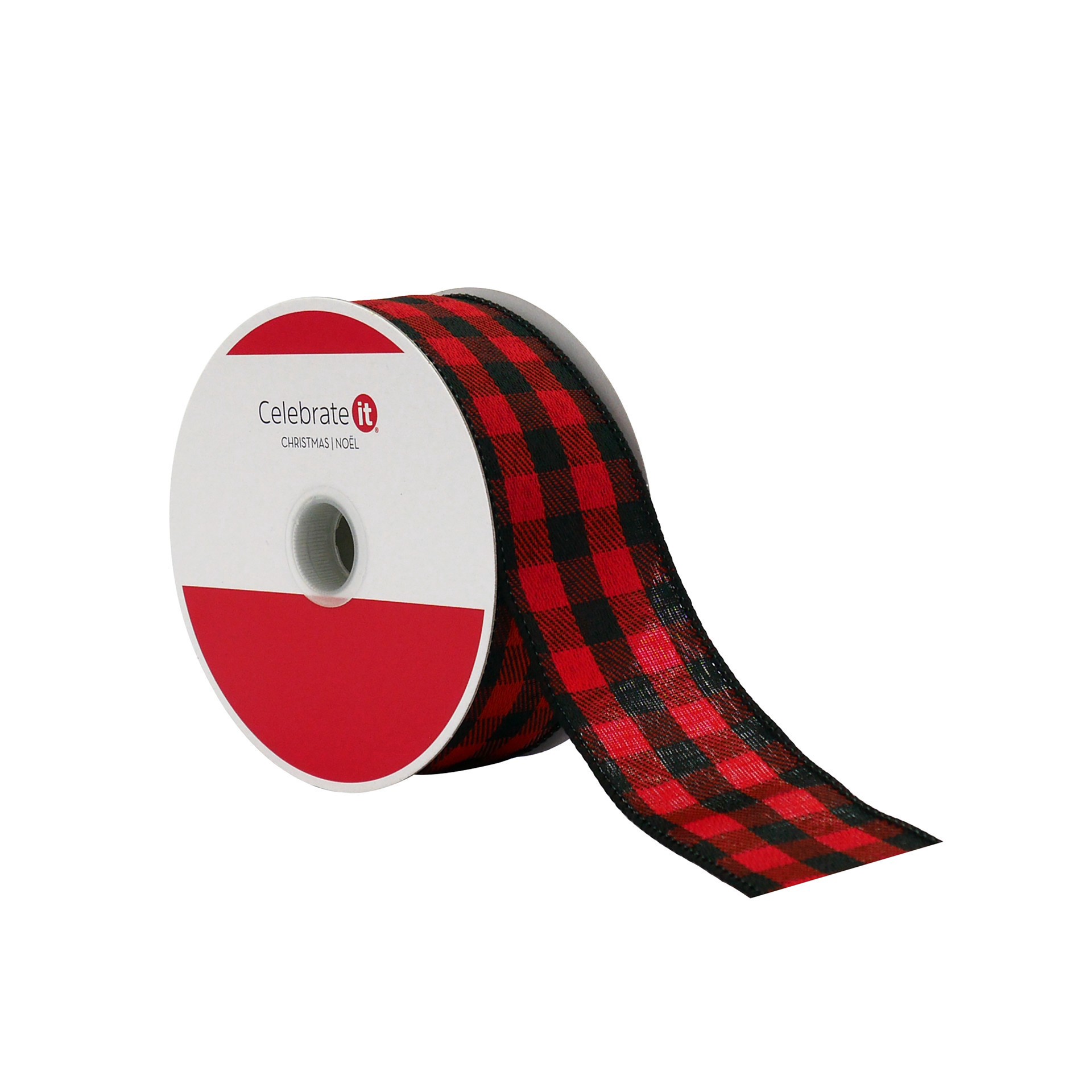 slide 3 of 3, 1.5" X 30ft. Red & Black Buffalo Check Wired Ribbon By Celebrate It, 1.5 in x 30 ft