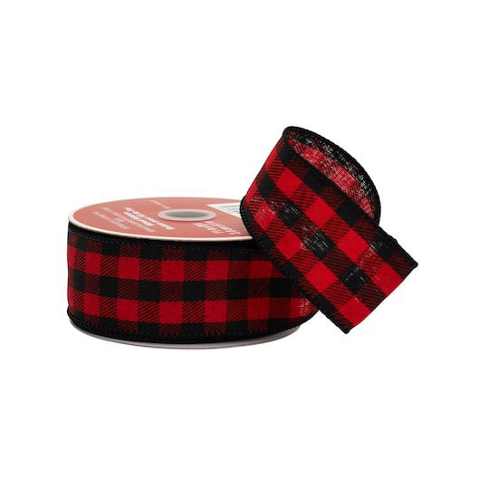 slide 1 of 3, 1.5" X 30ft. Red & Black Buffalo Check Wired Ribbon By Celebrate It, 1.5 in x 30 ft