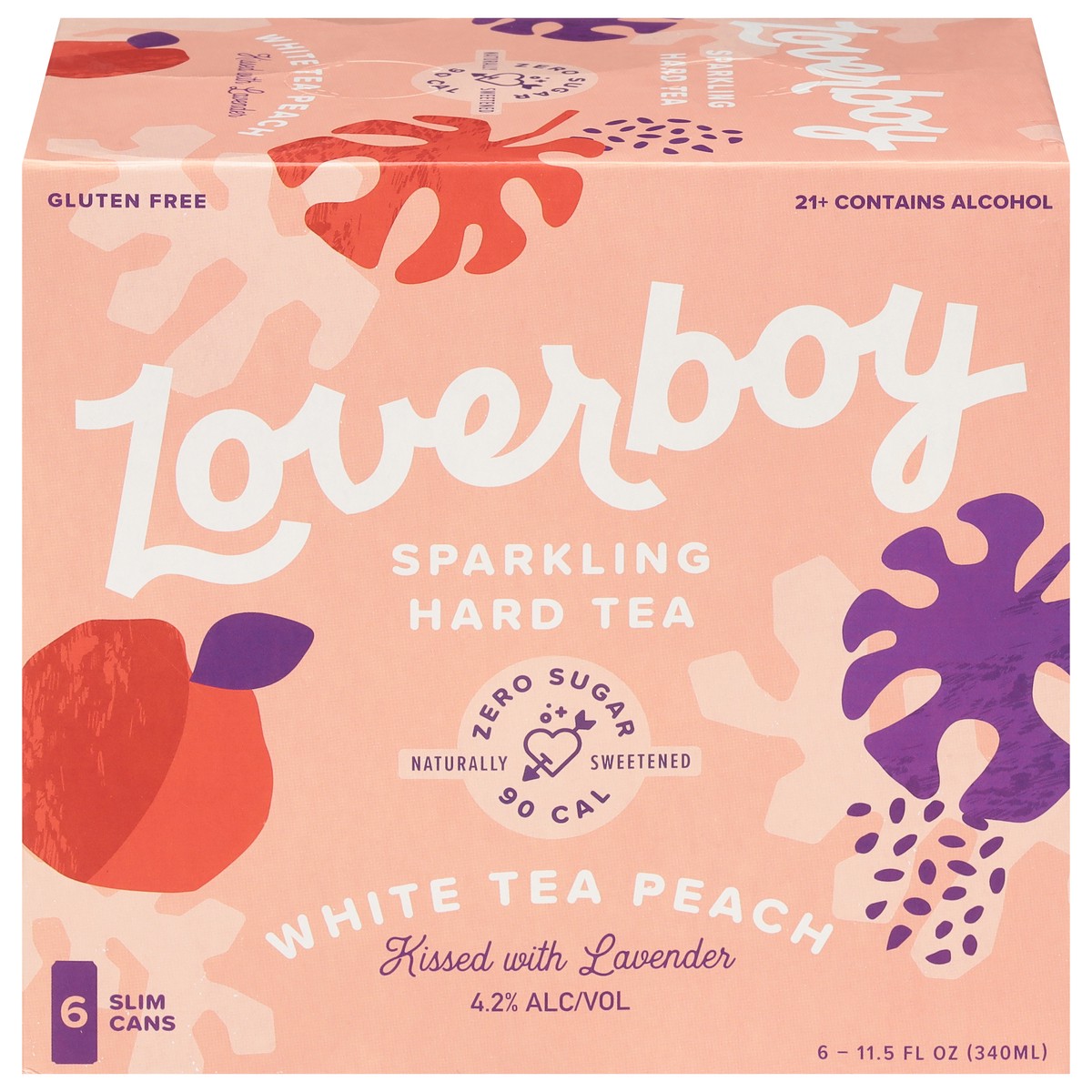 slide 1 of 9, Loverboy Sparkling White Tea Peach Hard Tea 6 - 11.5 fl oz Cans, 6 ct; 11.5 oz