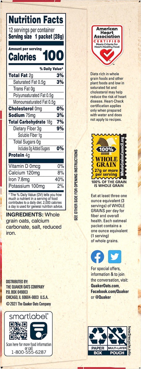 slide 4 of 5, Quaker Original Instant Oatmeal 12 ea, 11.8 oz