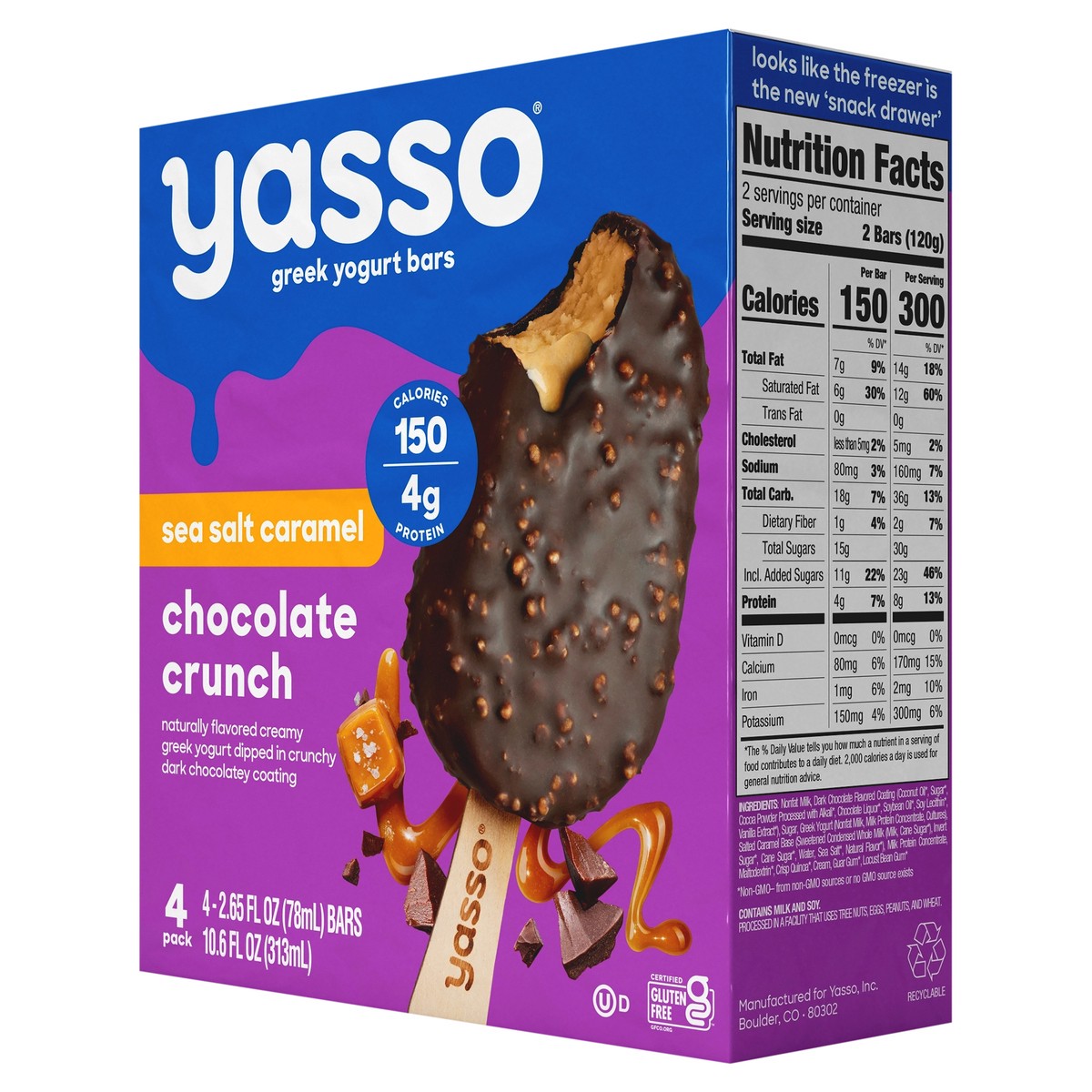 slide 3 of 8, Yasso Frozen Greek Yogurt Indulgent Caramel Dark Chocolate Crunch - 4ct, 4 ct